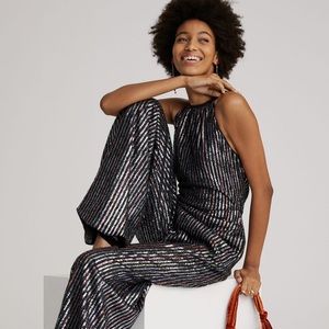 Anthropologie Maeve disco halter jumpsuit